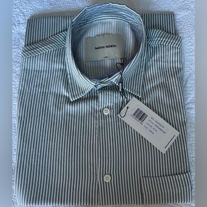 Native North Men's Short Sleeve Striped Bureau Shirt Large NWT‎ Button  D-30